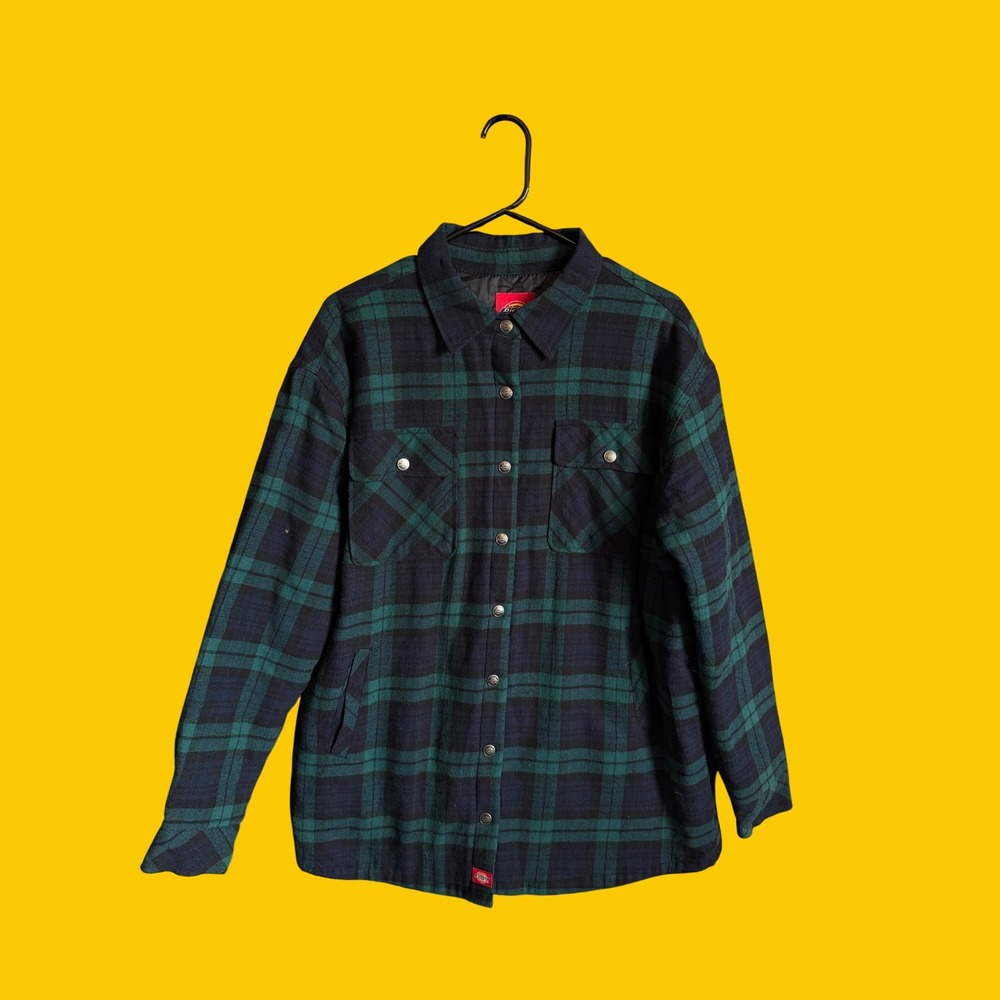 Dickies Quilted Lined Plaid Flannel Shirt Jacket Green Black Mens Size M L